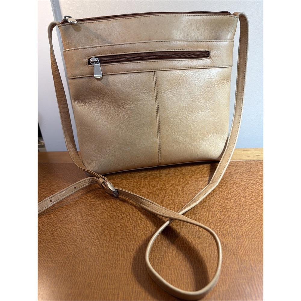 Vtg Genuine Leather Cross Body Bag 11" By 10" Blonde Worn In Leather